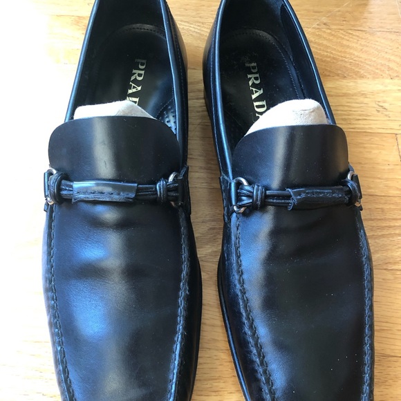 Authentic PRADA Men Leather Shoes/ Loafers US Size 10.5 Prada size 9.5 - Picture 4 of 11